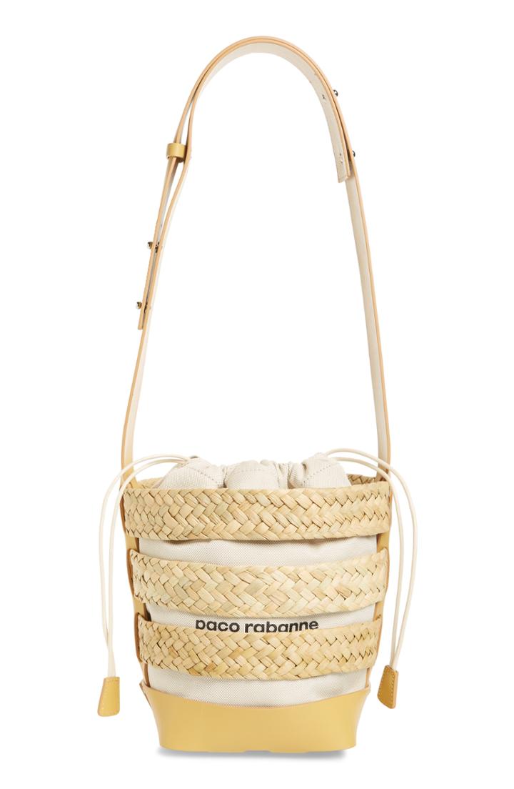 Paco Rabanne Cage Straw & Canvas Bucket Bag -