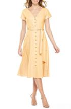 Women's Gal Meets Glam Collection Vanessa Button Front Linen Blend Dress (similar To 14w) - Yellow