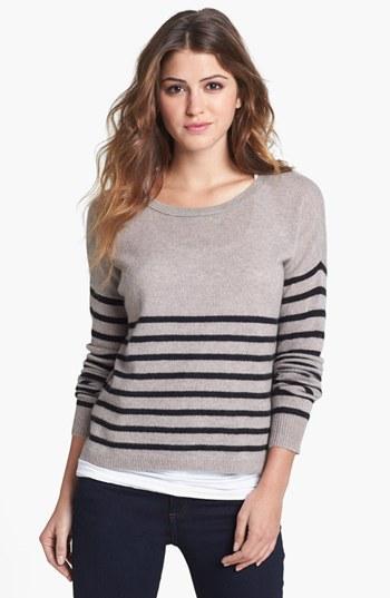Halogen Stripe Crop Cashmere Sweater Stone Cobbler/ Black Stripe