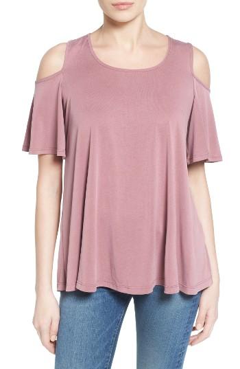 Women's Bobeau Cold Shoulder Flutter Sleeve Top - Pink