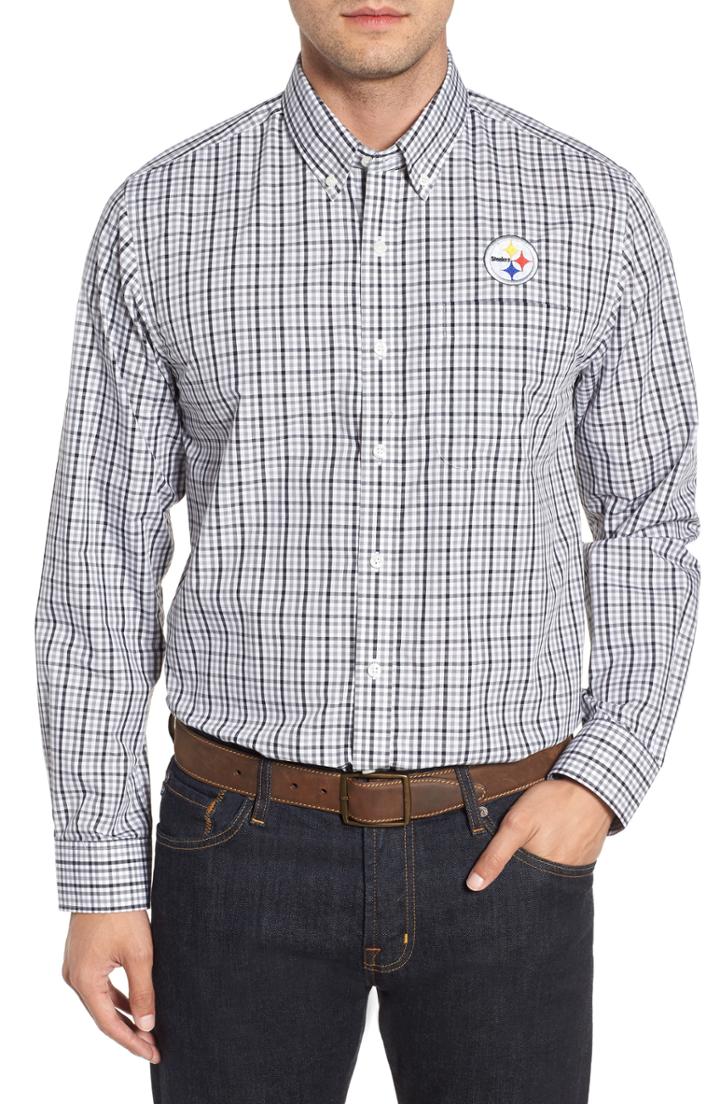 Men's Cutter & Buck Pittsburgh Steelers - Gilman Regular Fit Plaid Sport Shirt, Size - Black