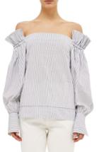 Women's Topshop Boutique Stripe Ruched Sleeve Off The Shoulder Top Us (fits Like 0) - Black