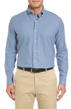 Men's Peter Millar Regular Fit Melange Herringbone Sport Shirt, Size - Blue