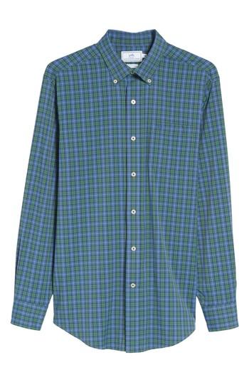 Men's Southern Tide Drayton Hall Performance Classic Fit Plaid Sport Shirt, Size - Blue