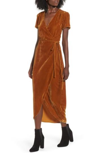 Women's Wayf Next To You Velvet Wrap Dress - Metallic