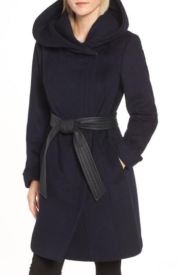 Women's Cole Haan Belted Asymmetrical Wool Coat - Blue