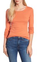 Petite Women's Caslon Long Sleeve Scoop Neck Cotton Tee, Size P - Orange