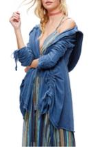 Women's Free People Get Yer Gauze Hooded Cotton Cardigan - Blue