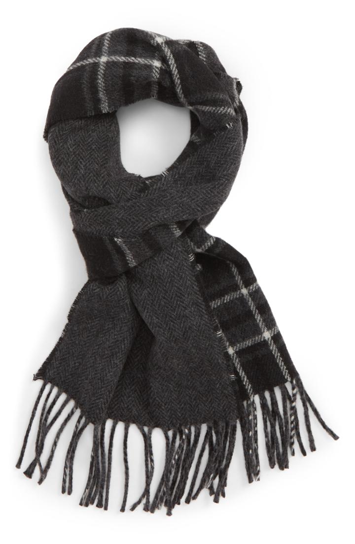 Men's Polo Ralph Lauren Reversible Stable Plaid Wool Blend Scarf, Size - Black