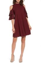 Women's Soprano Ruffle Cold Shoulder Shift Dress - Burgundy