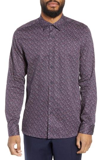 Men's Ted Baker London Thornto Floral Print Sport Shirt (s) - Blue