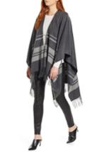 Women's Halogen Stripe Cashmere Ruana, Size - Grey