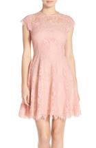 Women's Bb Dakota 'rhianna' Illusion Yoke Lace Fit & Flare Dress - Pink