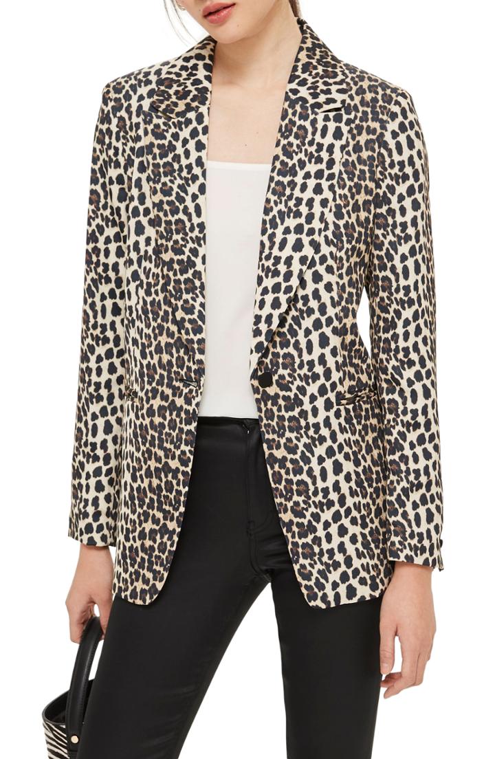 Women's Topshop Leopard Print Suit Jacket