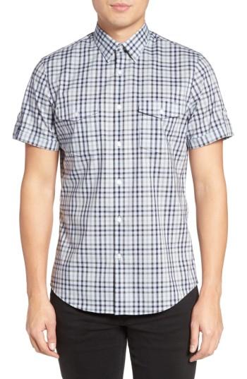 Men's Calibrate Slim Fit Non-iron Gingham Military Sport Shirt
