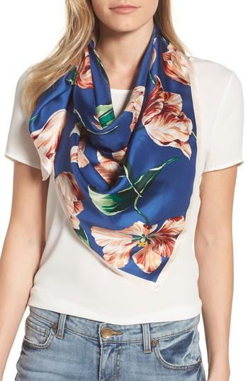 Women's Echo Buckingham Tulips Silk Square Scarf, Size - Blue