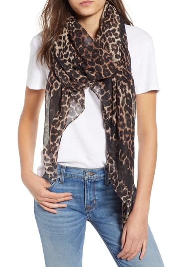 Women's Bp. Leopard Print Oblong Scarf, Size - Brown