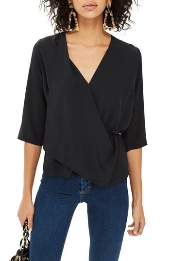 Women's Topshop Dina Drape Panel Blouse Us (fits Like 0) - Black