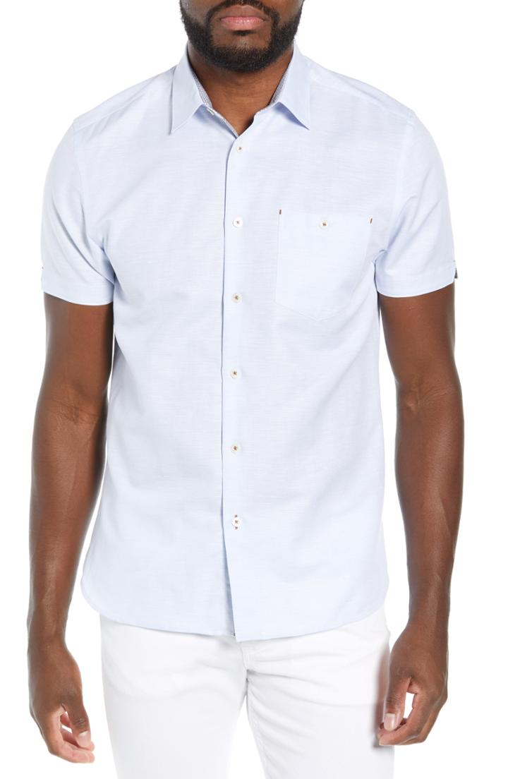 Men's Ted Baker London Graphit Slim Fit Cotton & Linen Sport Shirt (3xl) - Blue