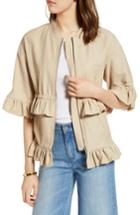 Petite Women's Halogen Ruffle Zip Jacket, Size P - Brown