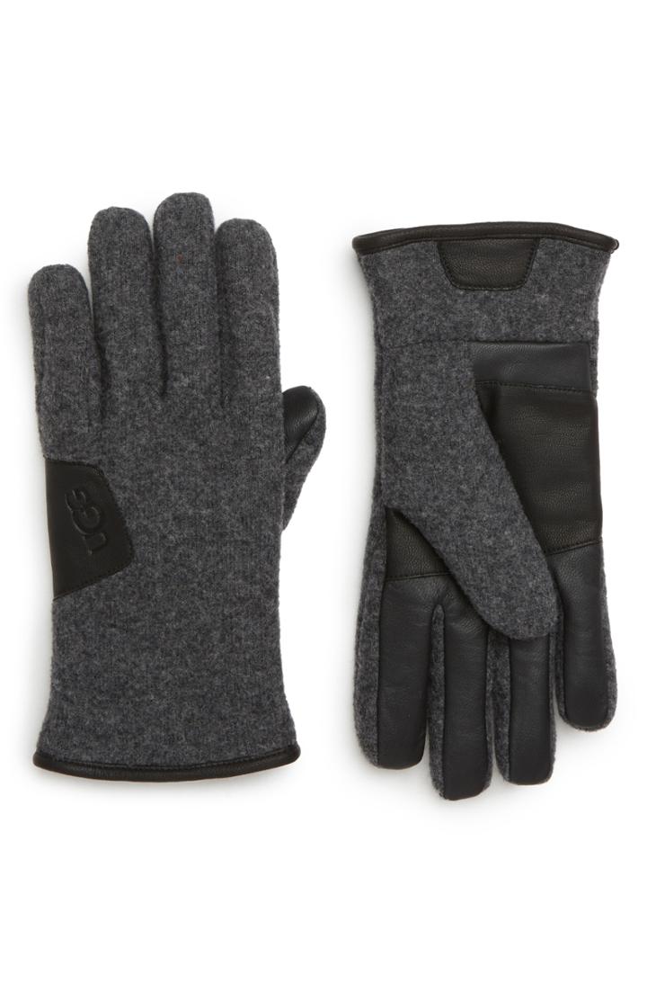 Men's Ugg Leather Palm Knit Gloves - Grey
