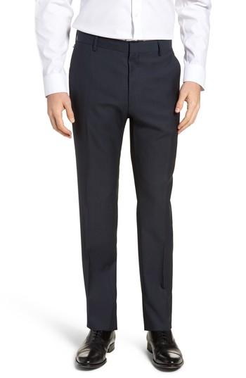 Men's Boss Barnes Flat Front Solid Wool Trousers R - Blue