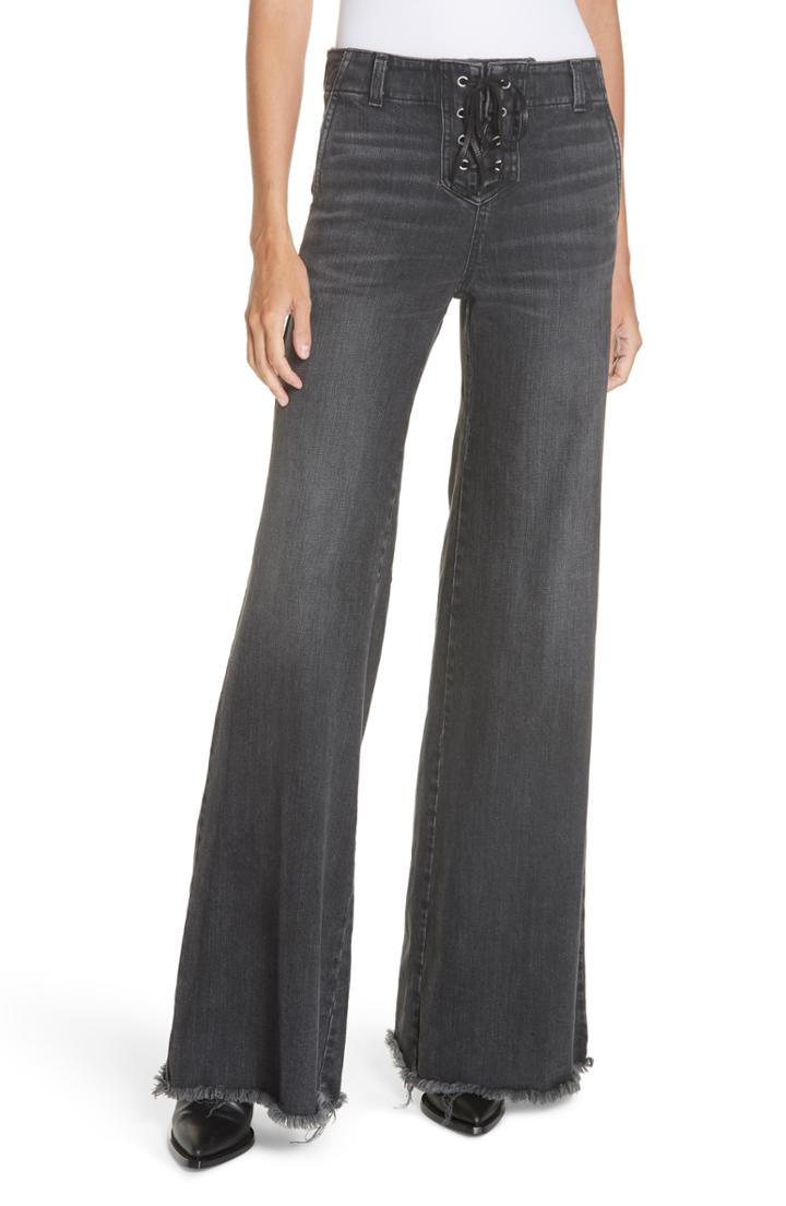 Women's Nili Lotan Wade Lace-up Wide Leg Jeans - Black