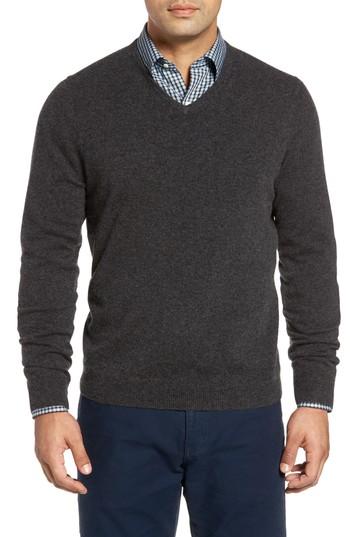 Men's John W. Nordstrom Cashmere V-neck Sweater, Size - Grey