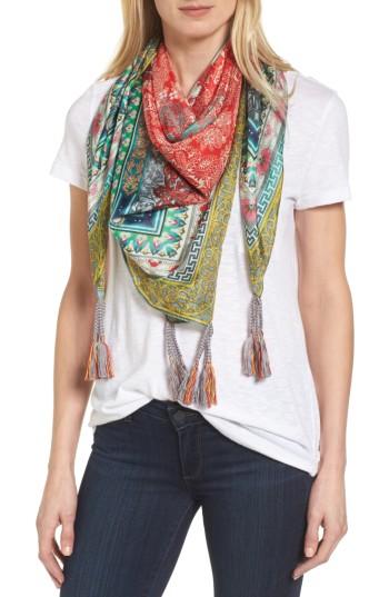 Women's Johnny Was Annabelle Silk Square Scarf, Size - Red