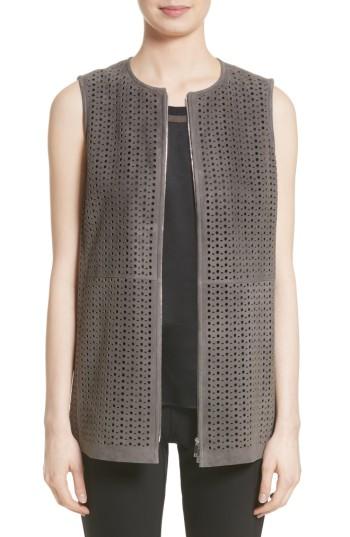 Women's Lafayette 148 New York Genesis Perforated Suede Vest - Grey