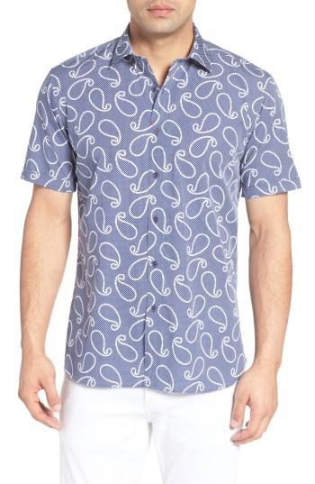 Men's Bugatchi Shaped Fit Paisley Dot Sport Shirt - Blue