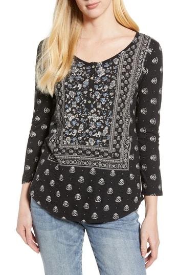 Women's Lucky Brand Bandana Peasant Top - Black