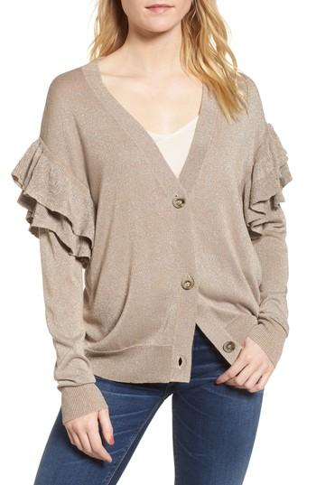 Women's Line & Dot Hull Ruffle Cardigan - Beige