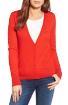 Women's Halogen V-neck Merino Wool Cardigan, Size - Red