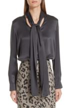 Women's Max Mara Lignano Tie Neck Silk Blouse - Grey