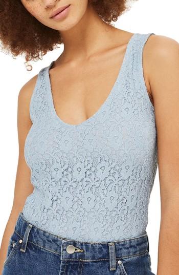 Women's Topshop Lace-up Back Bodysuit Us (fits Like 0) - Blue