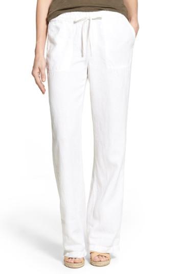 Petite Women's Caslon Drawstring Linen Pants P - White