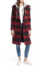 Women's Kendall + Kylie Double Breasted Plaid Wool Blend Coat - Black