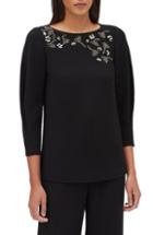 Women's Lafayette 148 New York Caddie Embellished Finesse Crepe Blouse - Black