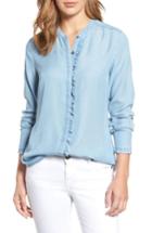 Women's Kut From The Kloth Ruffle Trim Chambray Shirt - Blue