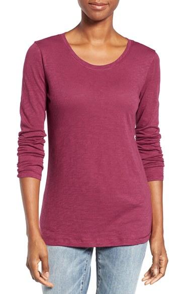 Petite Women's Caslon Long Sleeve Slub Knit Tee, Size P - Burgundy