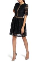 Women's Missguided Lace Inset Fit & Flare Dress Us / 10 Uk - Black