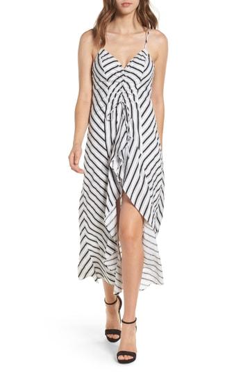 Women's Stripe Gathered High/low Dress - Black