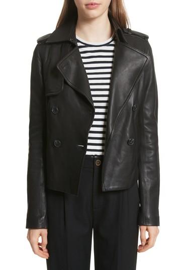 Women's Vince Crop Leather Trench Coat - Black