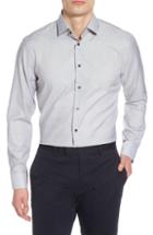 Men's Calibrate Trim Fit Non-iron Stretch Solid Dress Shirt 34/35 - Grey