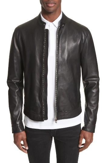 Men's Versace Collection Band Collar Leather Jacket