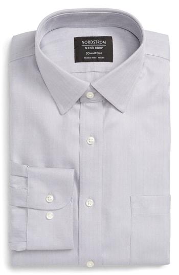 Men's Nordstrom Men's Shop Smartcare(tm) Trim Fit Herringbone Dress Shirt - 34/35 - Grey