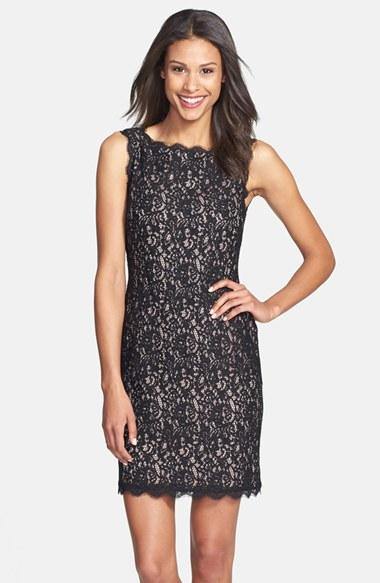 Women's Adrianna Papell Boatneck Lace Sheath Dress - Black
