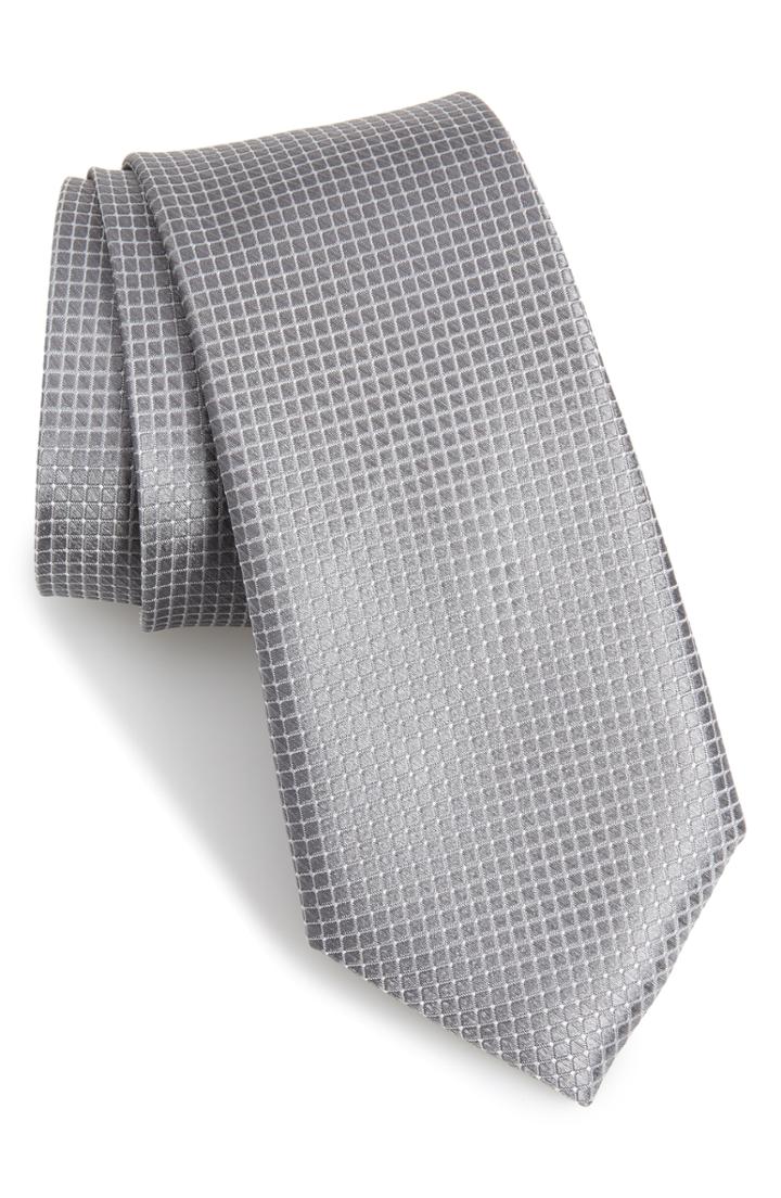 Men's Nordstrom Men's Shop Kensington Check Silk Tie, Size - Grey