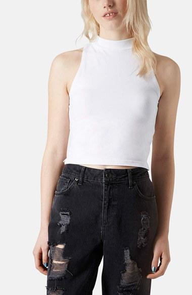 Topshop Mock Neck Crop Top White